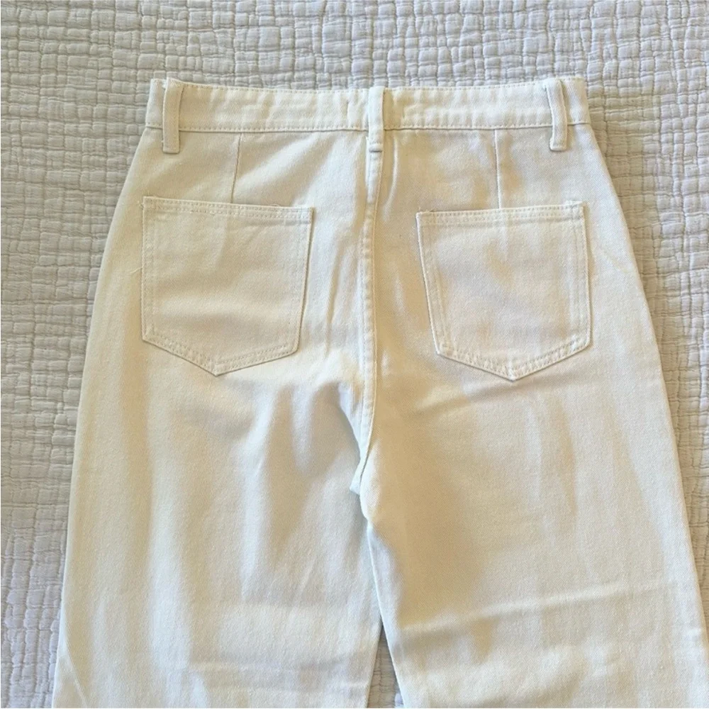 Cream Adjustable Waist Straight Leg Jeans | Minimalist 90s Ivory Denim High Rise - Picture 3 of 11